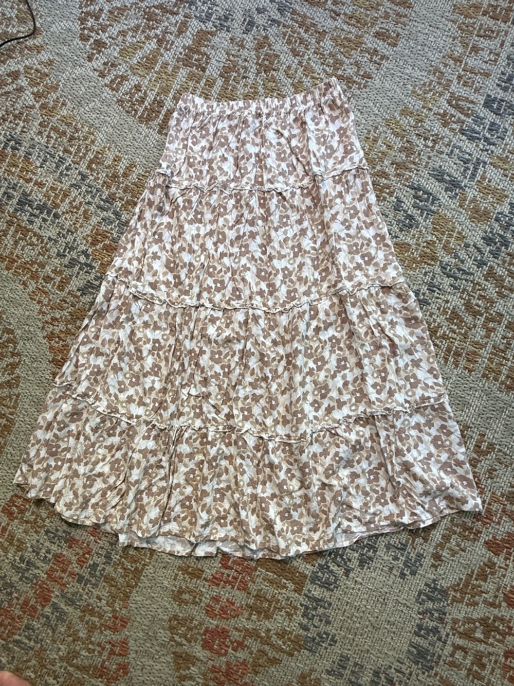 Tiered Floral Maxi Skirt - Beige